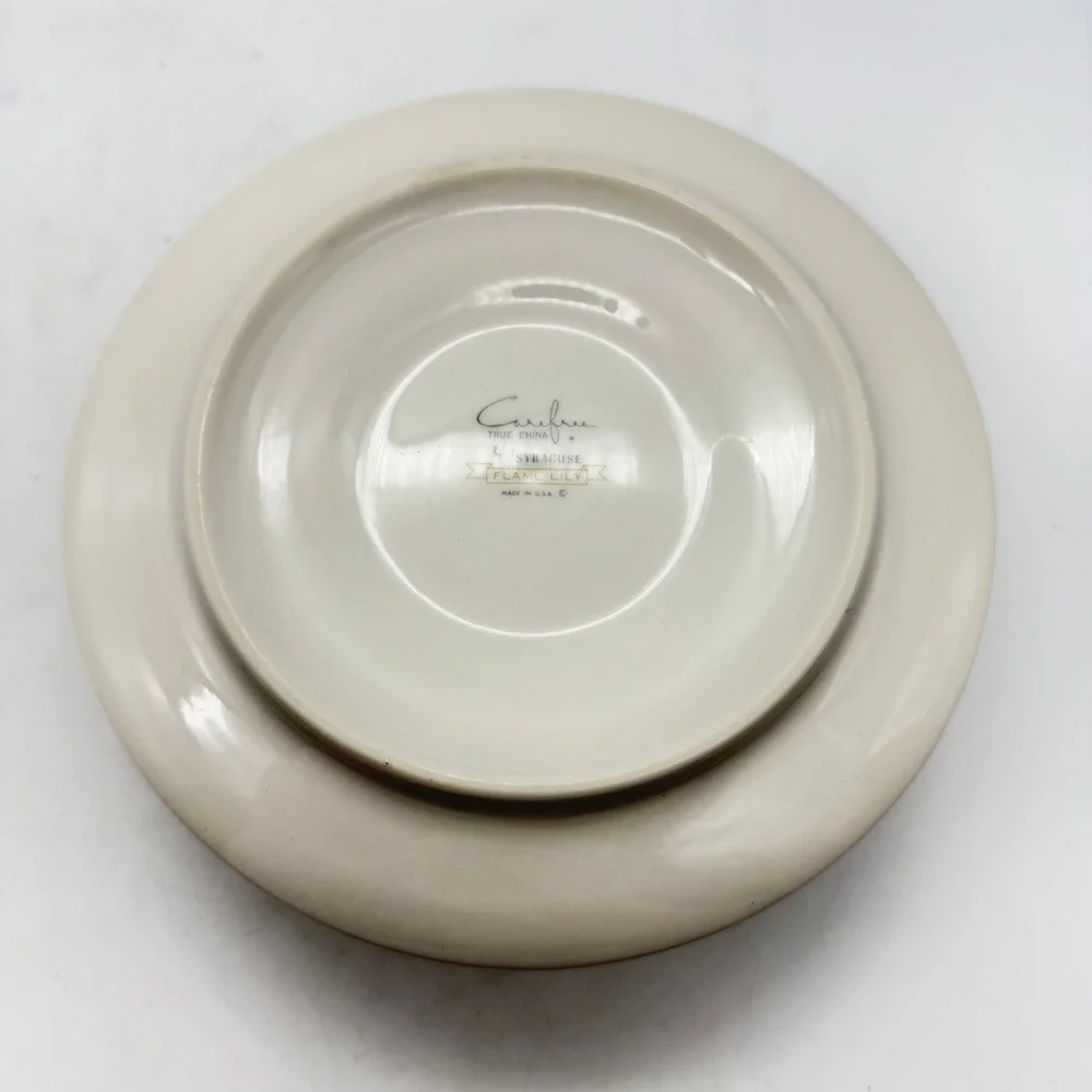 VTG MCM Syracuse Flame Lily gravy bowl with under plate Floral Red Lily ceramic